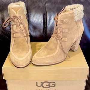 EUC UGG Suede w/ Fur Shearling Lace Up Booties